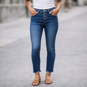 Madewell Skinny‎ Jeans Womens 24 Mid Rise Button Fly Raw Hem Blue M2236